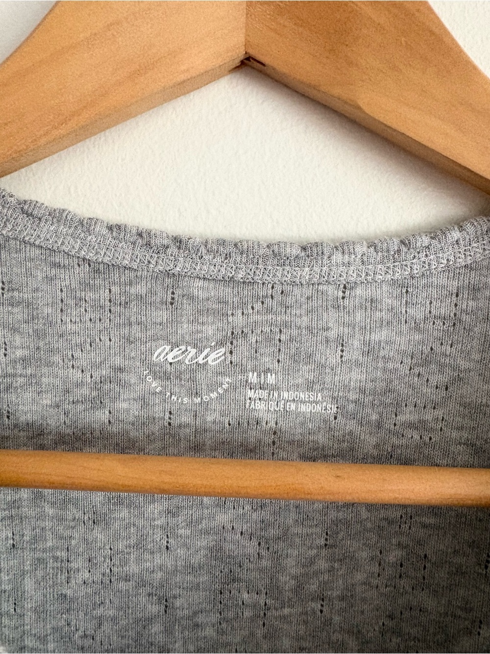 Aerie Grey Pointelle-Knit Short Sleeve Crewneck T-Shirt - Picture 4 of 4